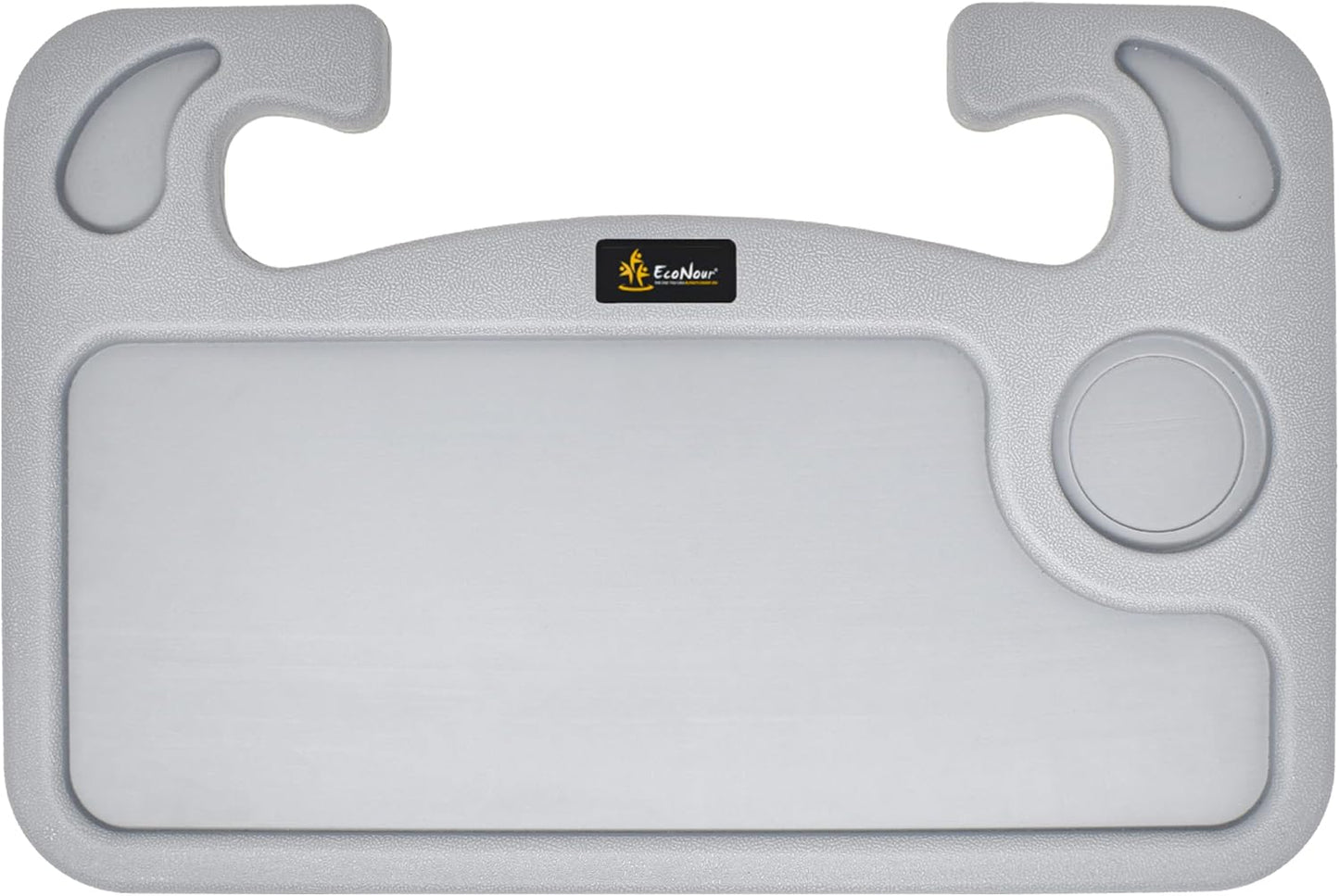 EcoNour 2 in 1 Car Steering Wheel Desk | Steering Wheel Tray for Laptop Car Mount with Pen Holder | Car Food Grey Tray for Eating with Drinks Holder | Multipurpose Travel Car Accessories