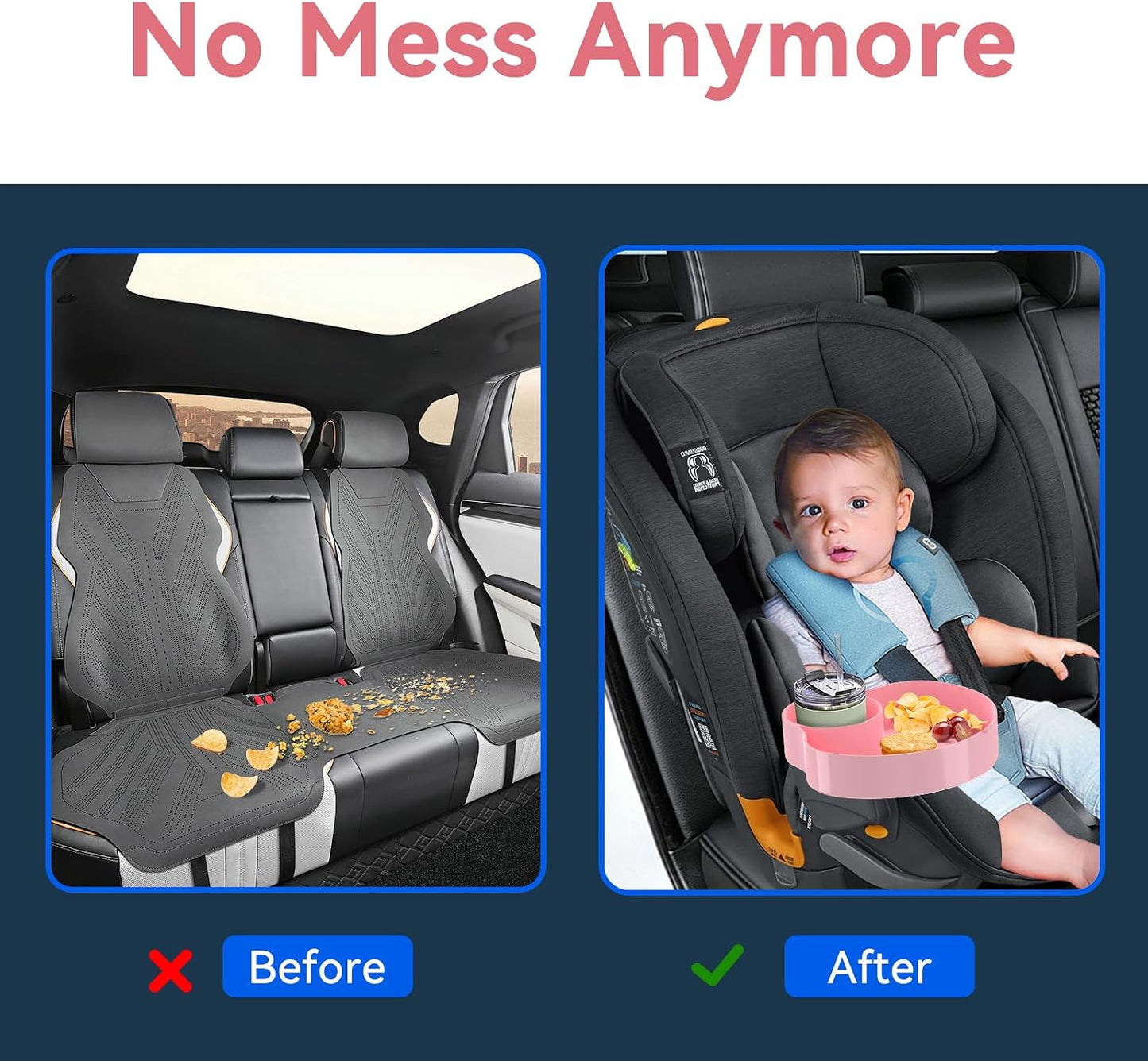 Kids Car Seat Tray, Travel Tray with Cup Holder for Toddler Baby, Kids Car Seat Food Snack Organizer for Road Trip, Stroller snack tray travel must haves - Pink