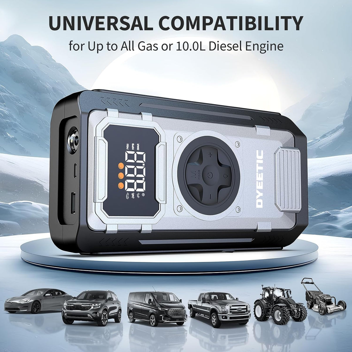 6000A Jump Starter with Air Compressor,12V Lithium Battery Booster Pack