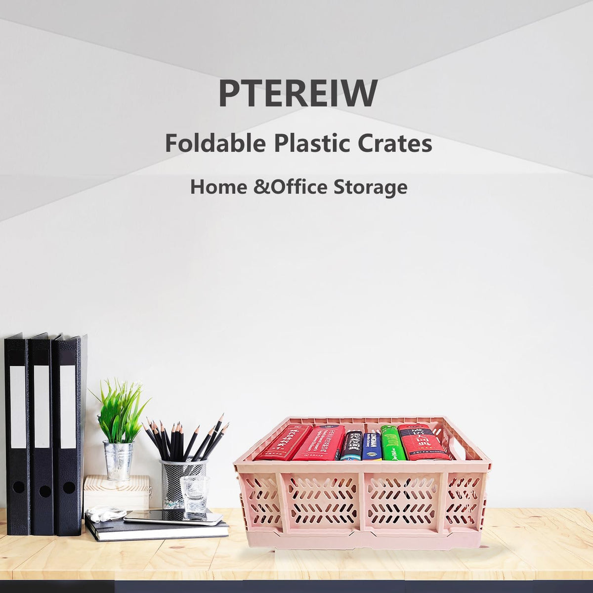 20L Foldable Crates, 4Pcs Plastic Crates Baskets for Home Office Storage.