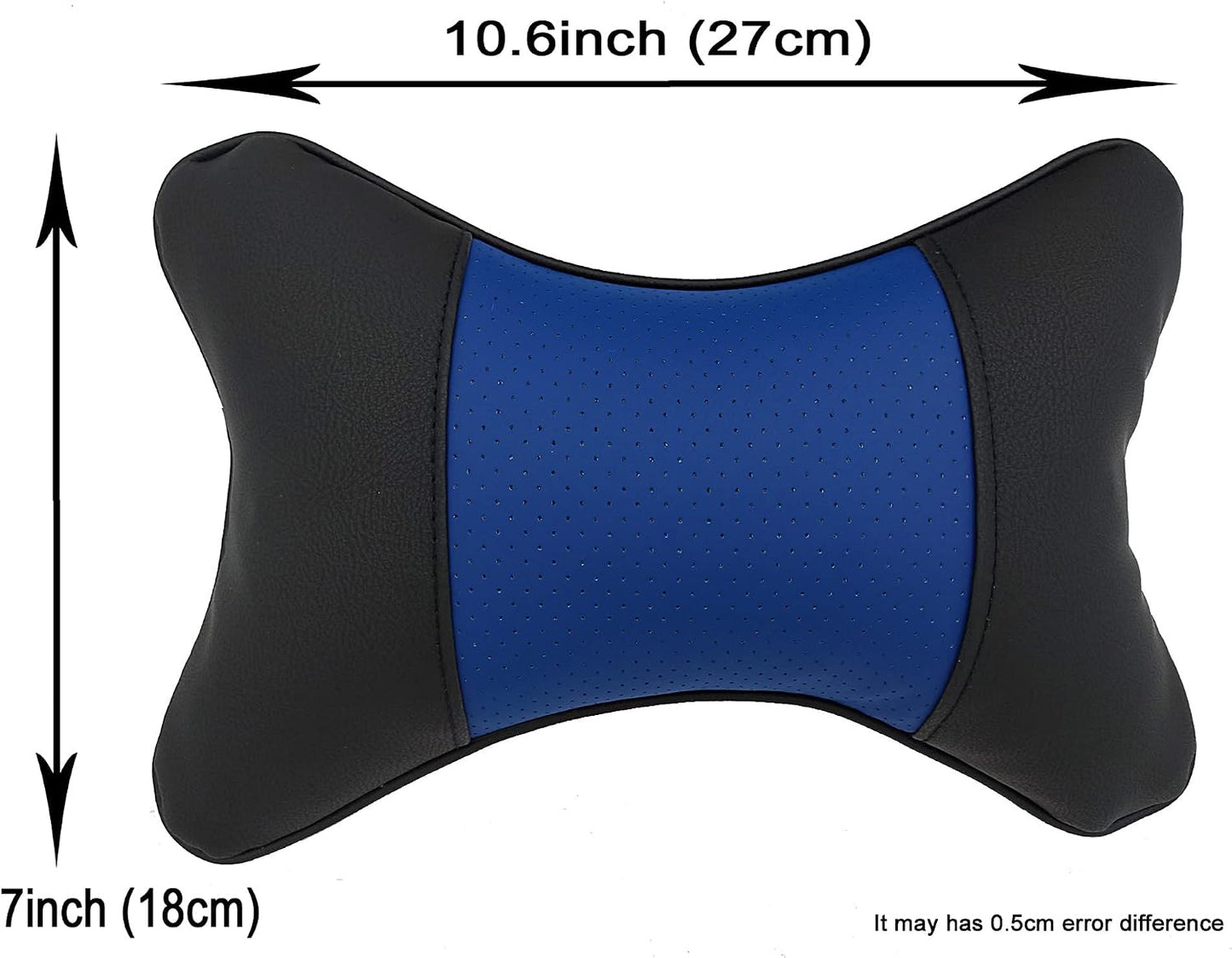 Car Neck Pillows Both Side Pu Leather 2pieces Pack Headrest Gogodog Fit for Most Cars Filled Fiber Universal Car Pillow (Black Blue)