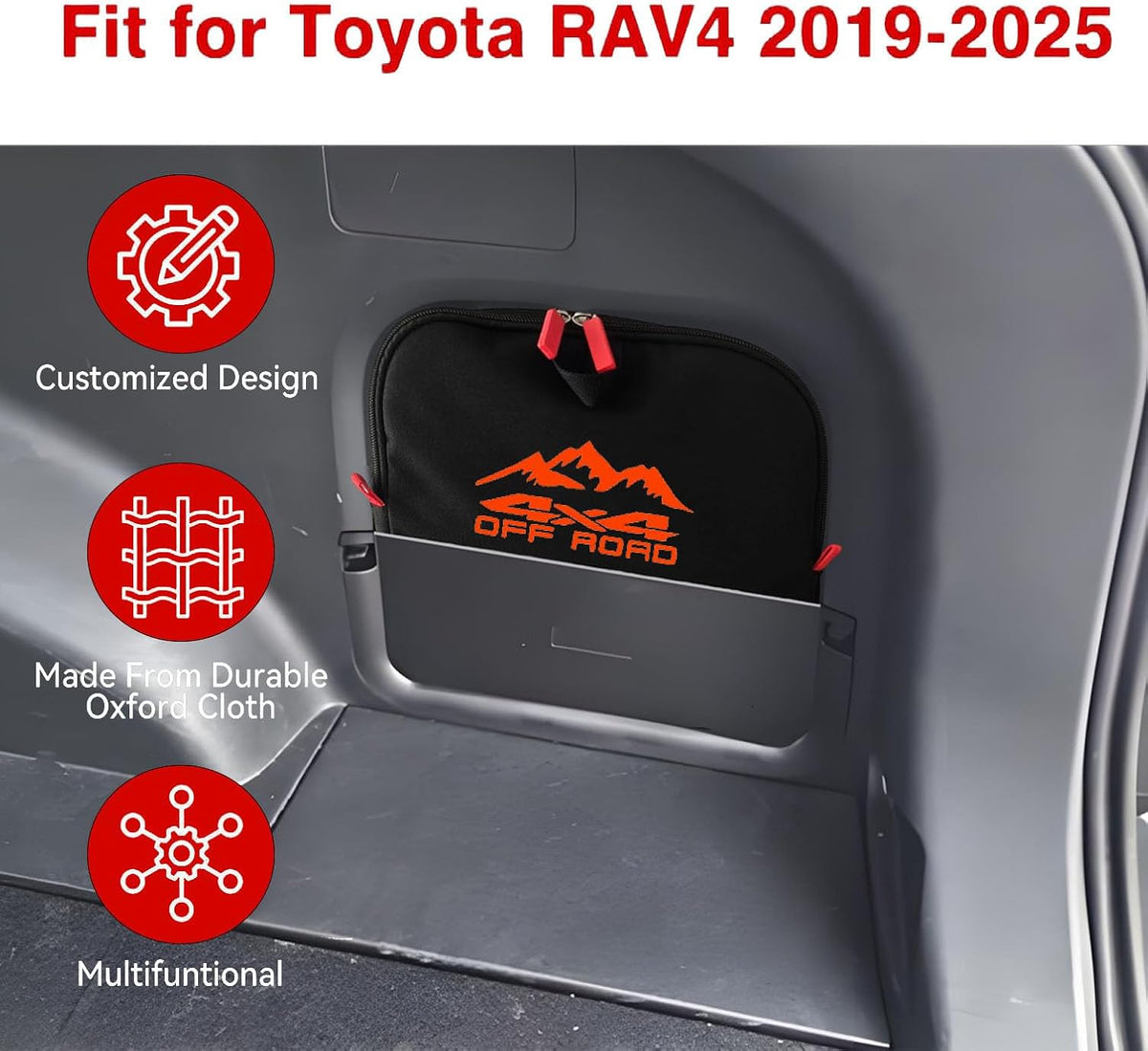 Trunk cubby storage bag Cargo side pocket compatible with Toyota RAV4 2019-2025 backpack organizer car trunk accessories (4x4Orange)