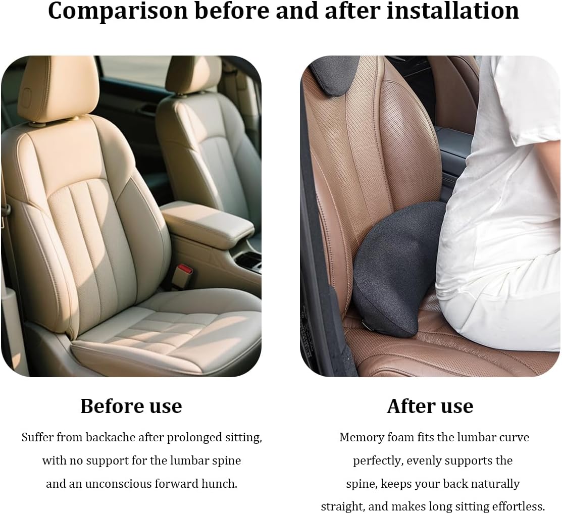 Car Lumbar Support Pillow, Memory Foam Driver Seat Lumbar Pillow for Sciatica, Coccyx, Lower Back Pain Relief, Auto Interior Back Support Cushion for Long Sitting, Universal Fit (Dark Gray)