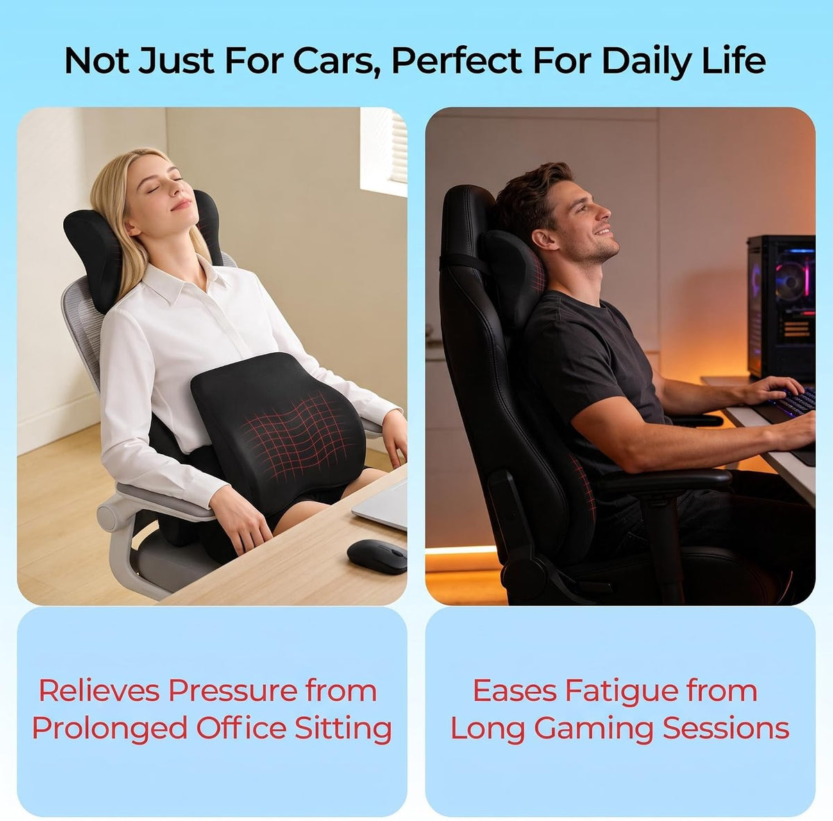 Car Headrest & Lumbar Support Set, Ergonomic Memory Foam Neck Pillow, Comfortable Travel Pillow for Car Truck SUV, Ideal for Long Driving (Gray) (Black)