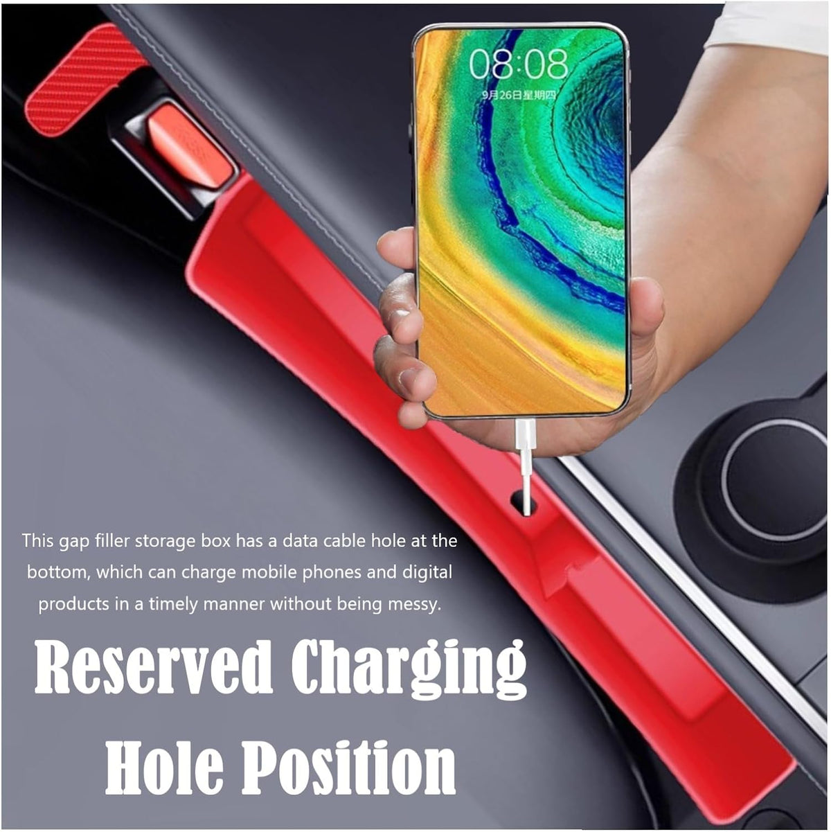 Car Side Seat Gap Filler Organizer, Auto Seat Storage Box for Cars & Trucks (2 Pack), Universal Car Accessories to Fill Console & Seat Gap Space, Red