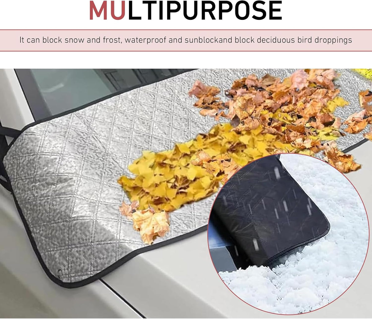All Weather Foldable Half Car Windshield Cover, Hail Ice Snow Dust Leaf Blocker Sunshade Protector, Universal Window Guard Fit Cars SUVs (Silver)