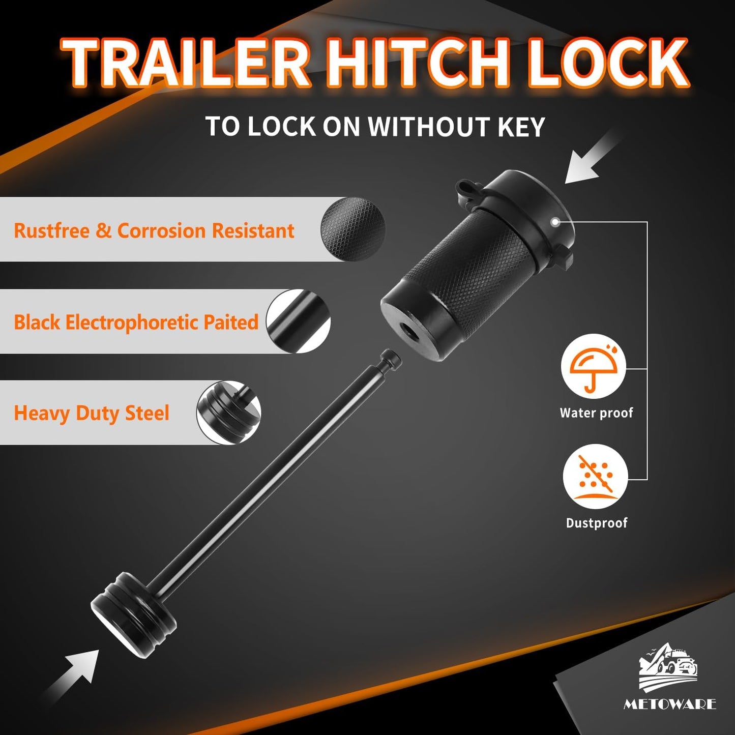 METOWARE Trailer Tongue Coupler Lock 1/4" Dia, 3-1/2" Span, Trailer Hitch Lock for Latch-Type Coupler, Black Trailer Pin Lock for Towing Trailer RV Car Boat Truck (2 Pack Keyd Alike)