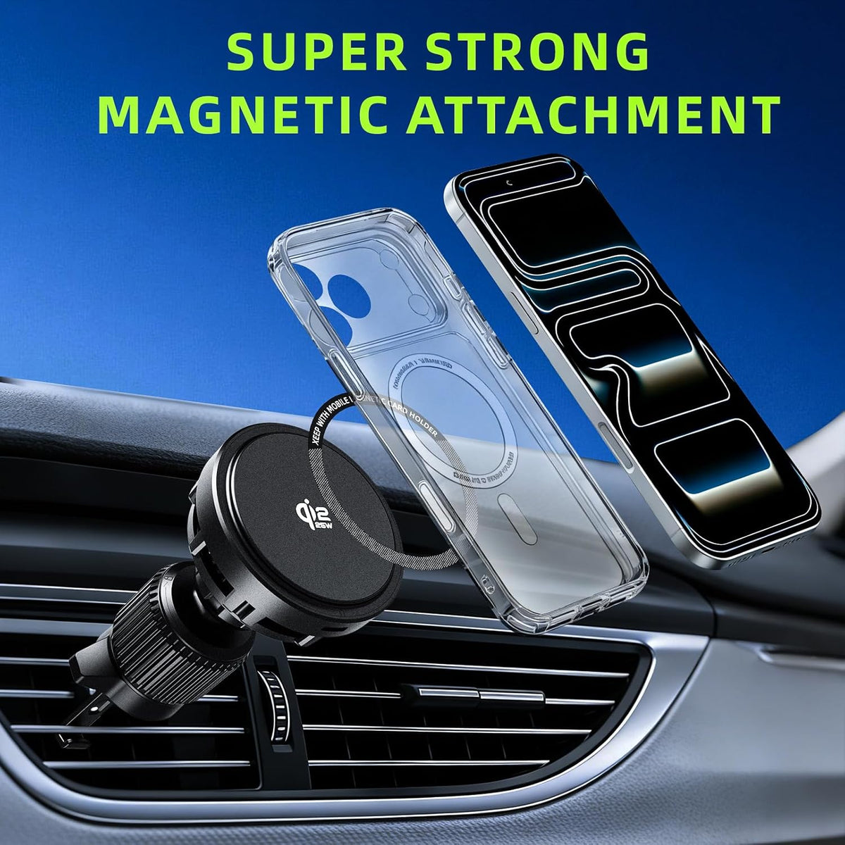 25W Qi2.2 Wireless Car Charger with Magnetic Rotation for Car Vent (Black)