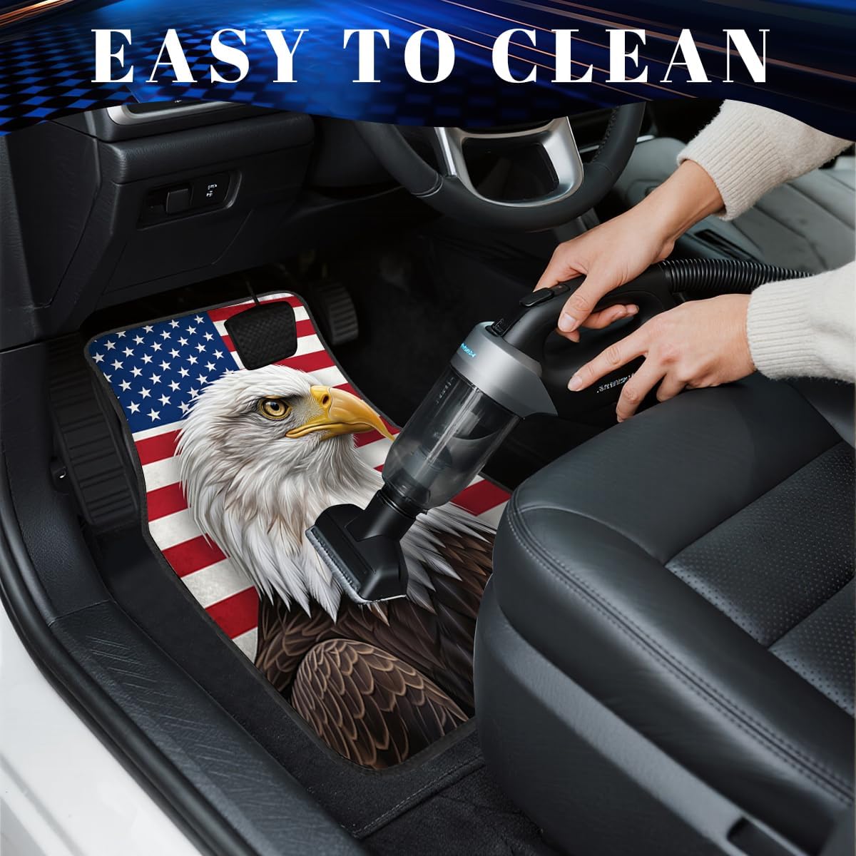 America Car Floor Mats Bald Eagle Red White Blue Carpet Front Rear Carpets Mat Decorative Car Floor Carpets Non-Slip Auto Car Accessories Universal Fit Car Accessories for Truck