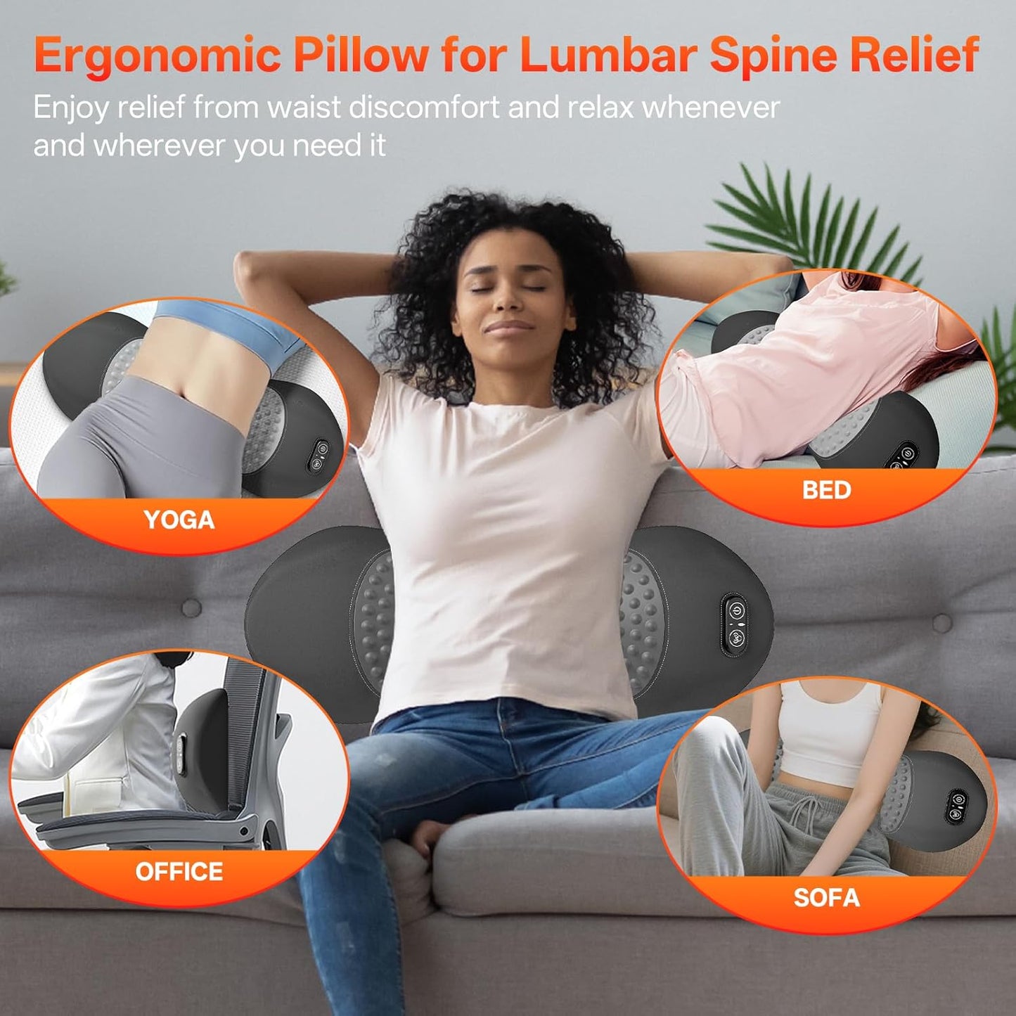 Triple Fusion Back Massager with Heat, Vibration & Air Traction, 3-in-1 Electric Lumbar Support Pillow for Lower Back Pain Relief, Spinal Decompression Device for Bed, Office Chair, Couch and Recliner
