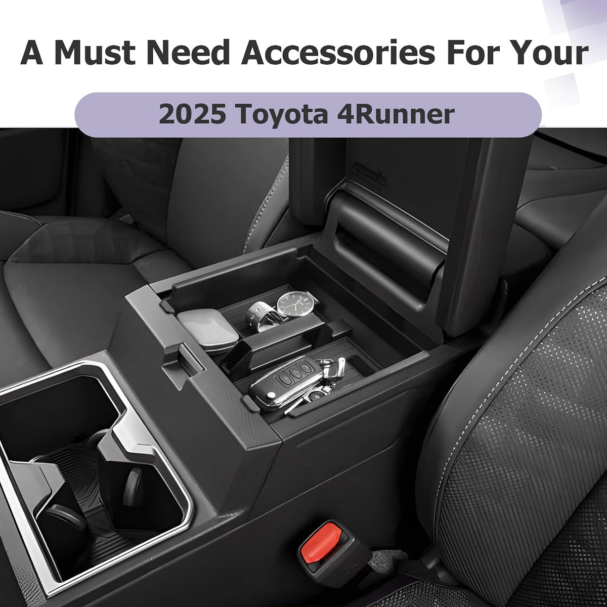 LUWU Center Console Organizer for 2025 2026 Toyota 4Runner (6th Gen) Interior Accessories Armrest Storage Box Glove Organizer Tray Insert ABS Material 2025 2026 4Runner Accessories with Handle