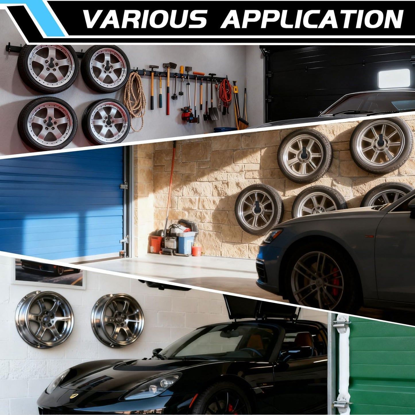 Tire Rack Wall Mount, Heavy Duty Tire Storage Rack System with Ladder Hooks, Garage Hooks for SUV Tires, Ladder Storage & Garage Organization