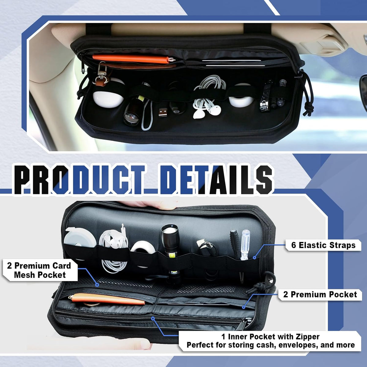 SAMPUSS Car Sun Visor Organizer Car Sunglass Holder with Storage Pouch
