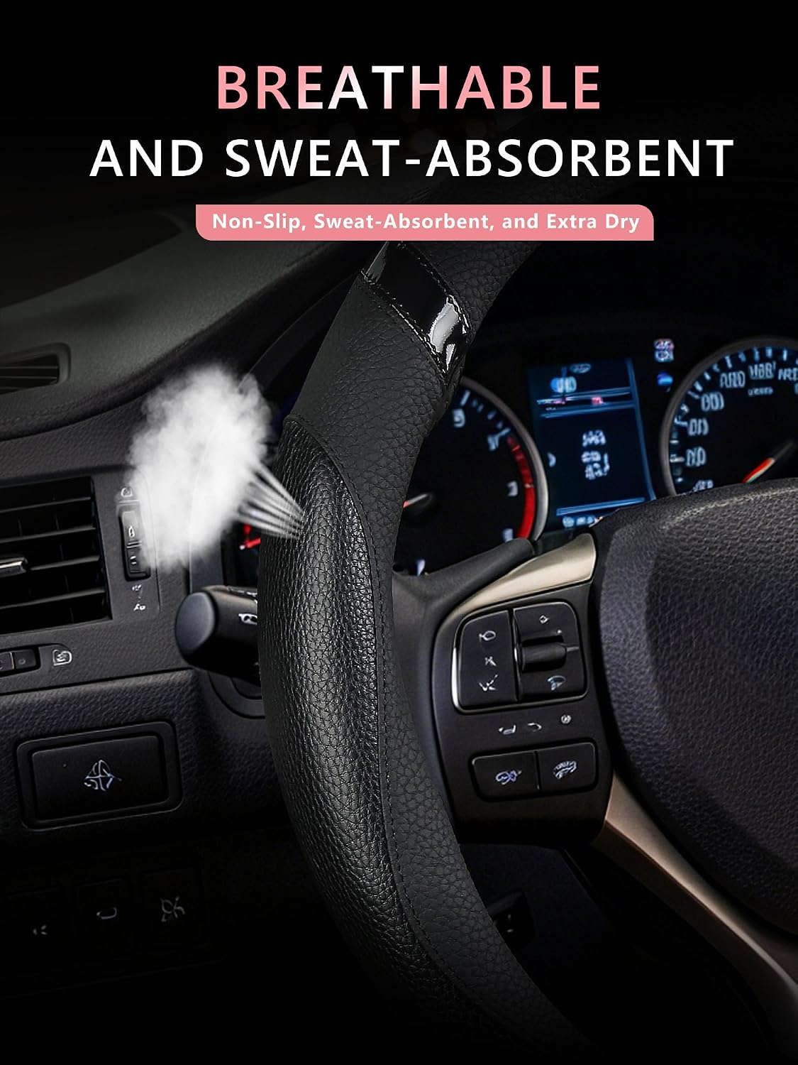 Steering Wheel Cover Customized Fit for Lexus RX270 RX330 RX350 RX400h ES200 ES300h NX200 NX300 NX350h UX200 UX260h UX300h GS300 GX350 IS300 IS350 IS200t CT200t (Black)