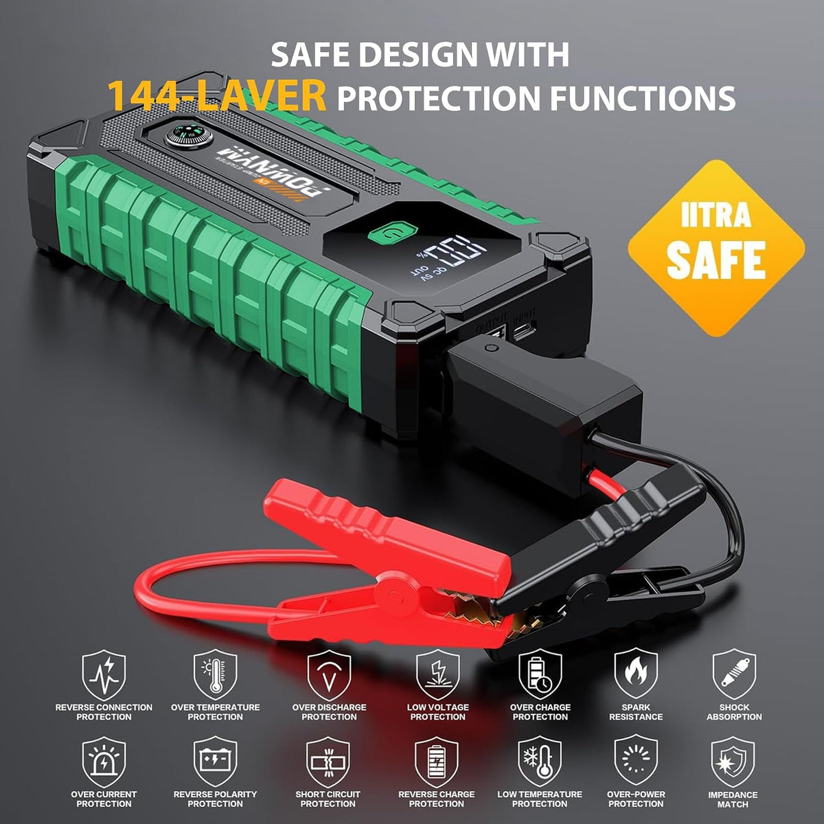 Portable Car Jump Starter, 12V Battery Booster,Jumper with USB & LED
