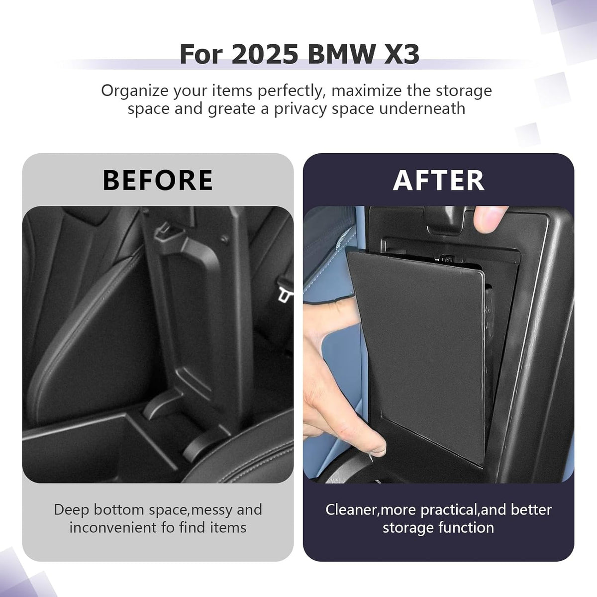 LUWU Center Console Hidden Box Organizer Compatible with 2025 B MW X3 Accessories 2025 B MW X3 30 xDrive/M50 xDrive Console Organizer Tray Armrest Hidden Storage Box Secret Compartment Box (Black)