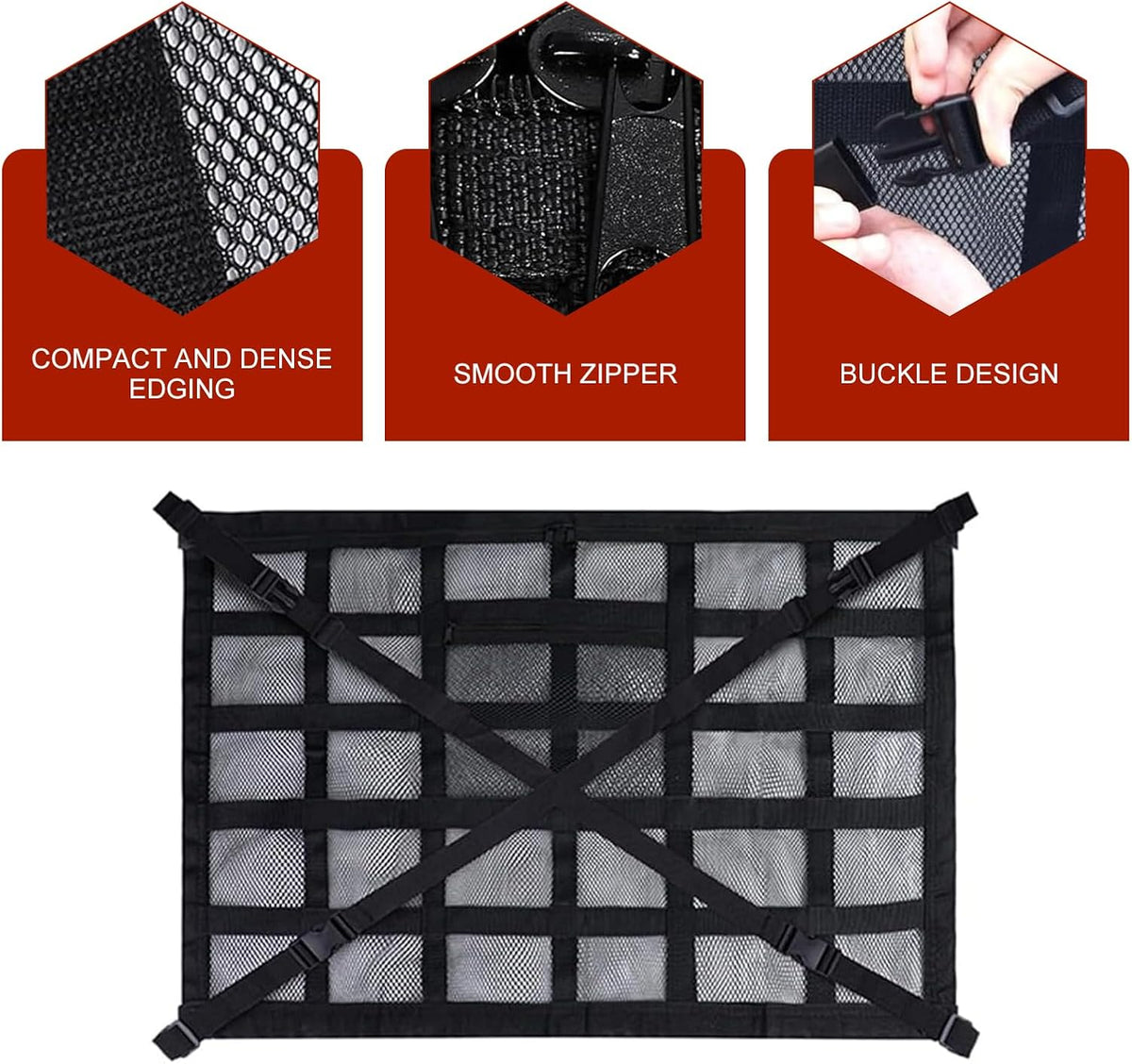 Double Layer Mesh Roof Storage Organizer, 31.5"x 21" Car Ceiling Cargo Net, Car Roof Storage, Overhead Net for SUV Truck Van Camping Travel Road Trip Essentials(Black)