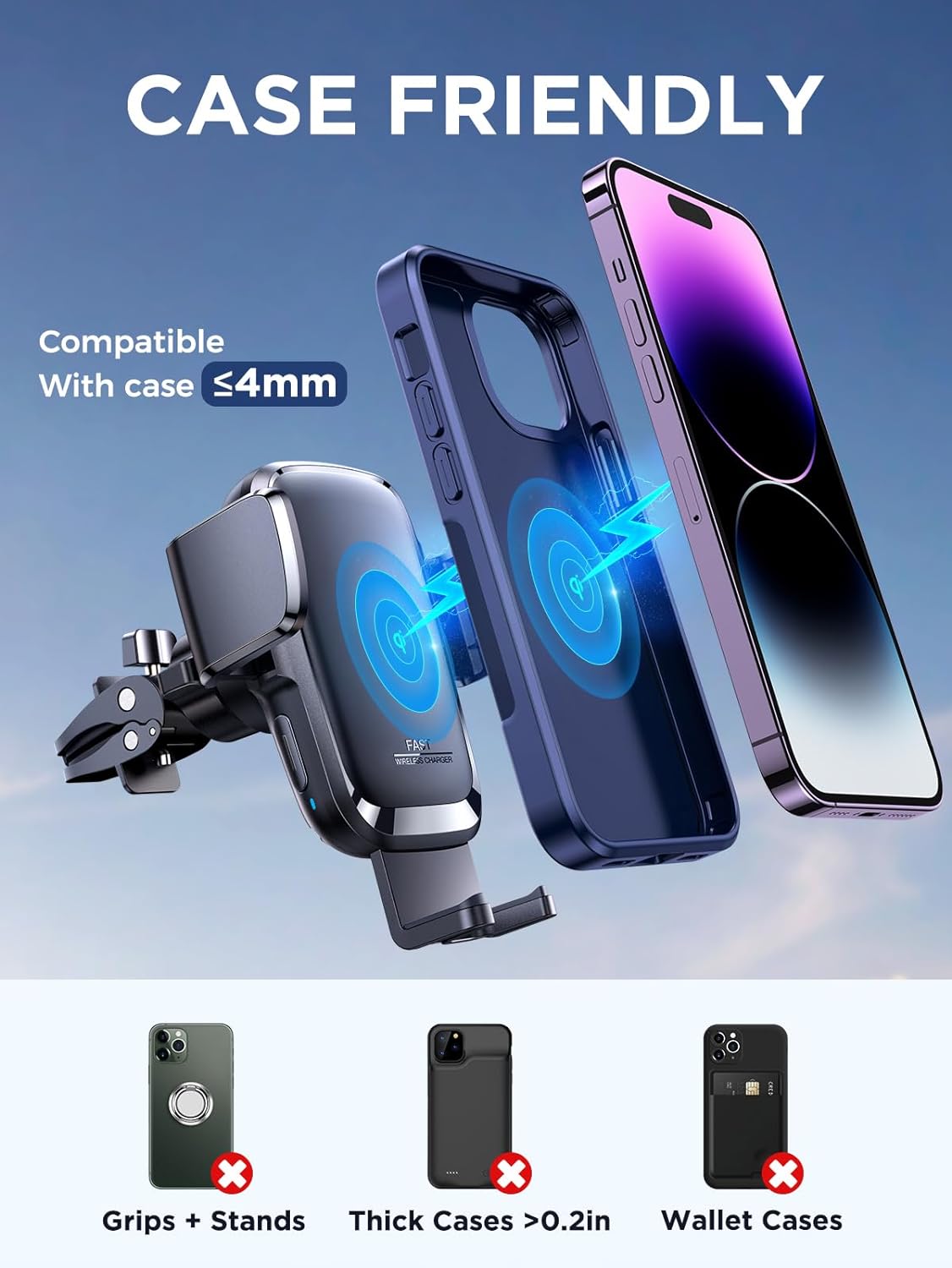 JOYROOM Wireless Car Charger, 15W Auto Clamping Car Phone Holder Charger