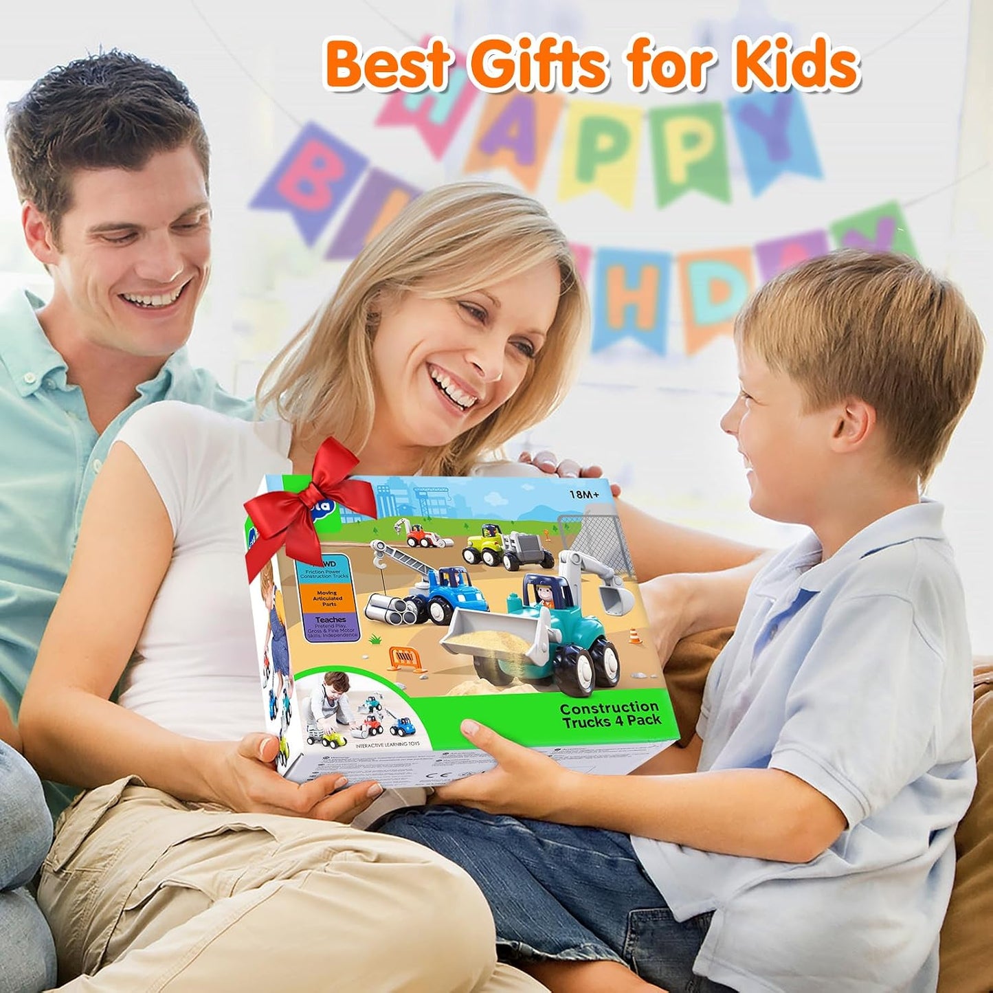 Toddler Toy Car，4PCS Inertia Toy Push and Go Cars，Toys for 2 Year Old Boy | Friction Powered Cars，Birthday & Christmas Gift for Boy and Girl，Construction Truck，Kids Outdoor & Indoor Toys