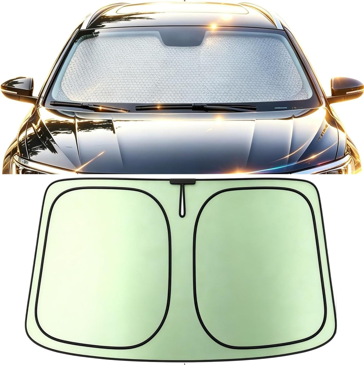 Foldable Windshield Sunshade | Graphene Heat Shield with Reflective Polyester Fabric | UV Protection Car Sun Shade with Memory Steel Frame | Keeps Interior Cool & Protects Dashboard | M (56 x 28 in)