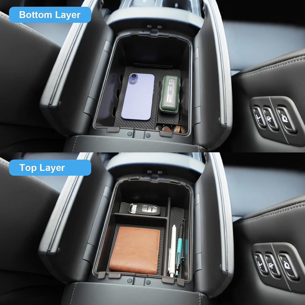 (3Pack) 2026 2027 Palisade Calligraphy Center Console Organizer, for Hyundai Palisade (Only fit Dual-Opening Console Cover), Durable &Anti-slip Console Tray Insert 2026 Palisade Accessories