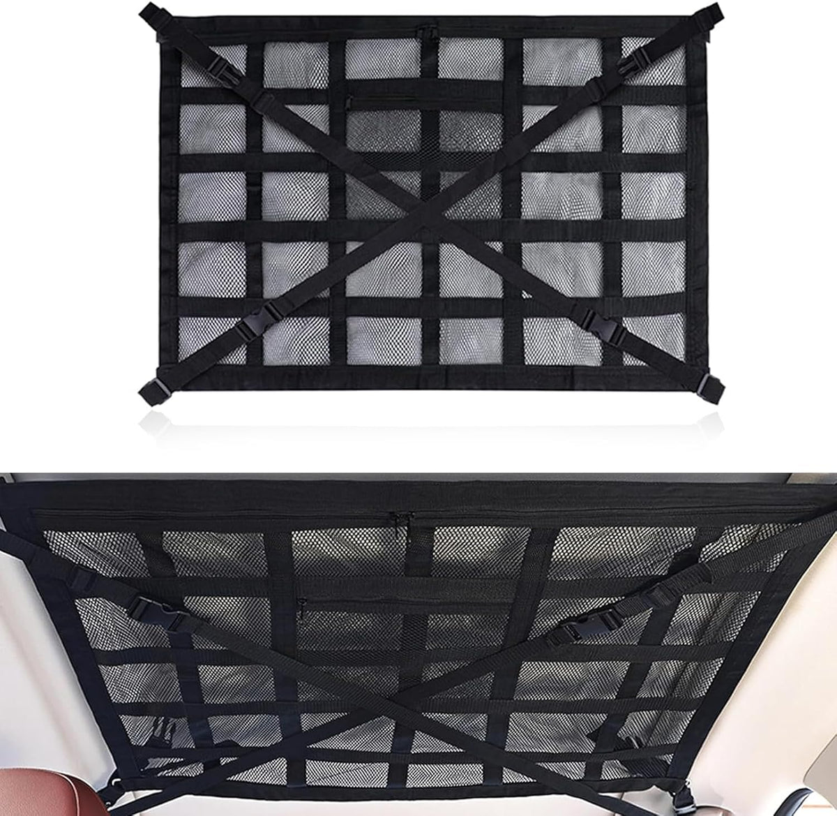 Car Ceiling Cargo Net, 31.5×20.87" Double-Layer Car Overhead Storage Mesh Organizer, Adjustable Auto Roof Storage Organizer, Camping Overlanding Gear Must Haves Cargo Net