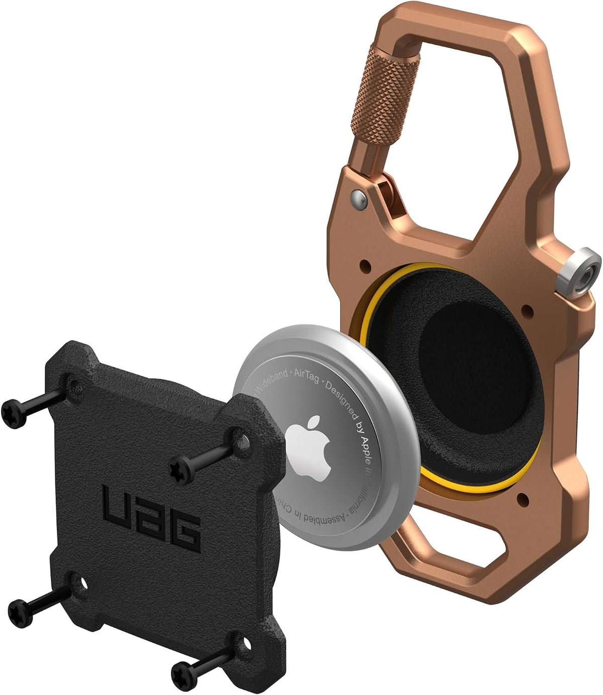 URBAN ARMOR GEAR UAG Designed for AirTag (Gen 2 & 1) Case with Built-in Bottle Opener Monarch - Hard Shell Lock Case AirTag Holder Locking Carabiner for Keys, Luggage & Bags, Black/Copper