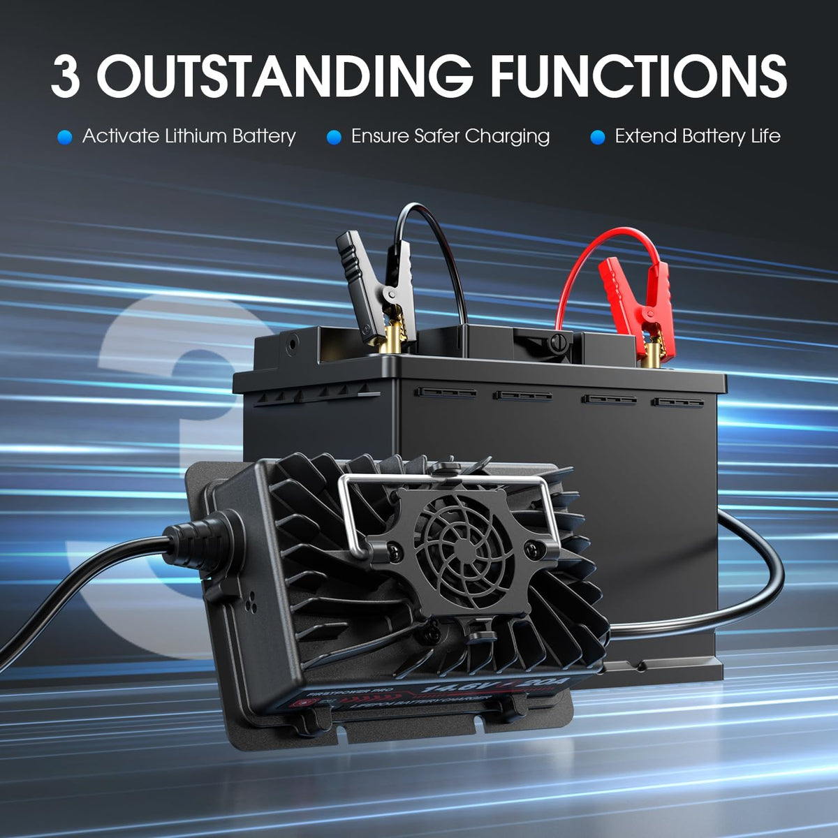 FirstPower Pro 12.8 Volt LiFePO4 Battery Charger, 12V 20A Lithium Battery Charger Maintainer with Anderson Connector LED Indicator, Handle Design For Cars, Golf Carts, UAV, RV and Deep Cycle Batteries