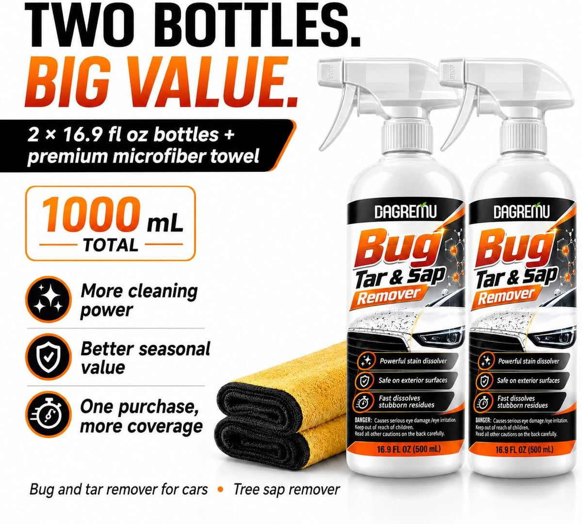 Bug and Tar Remover – Heavy Duty Enzyme Cleaner to Wipe Away Stubborn Bugs
