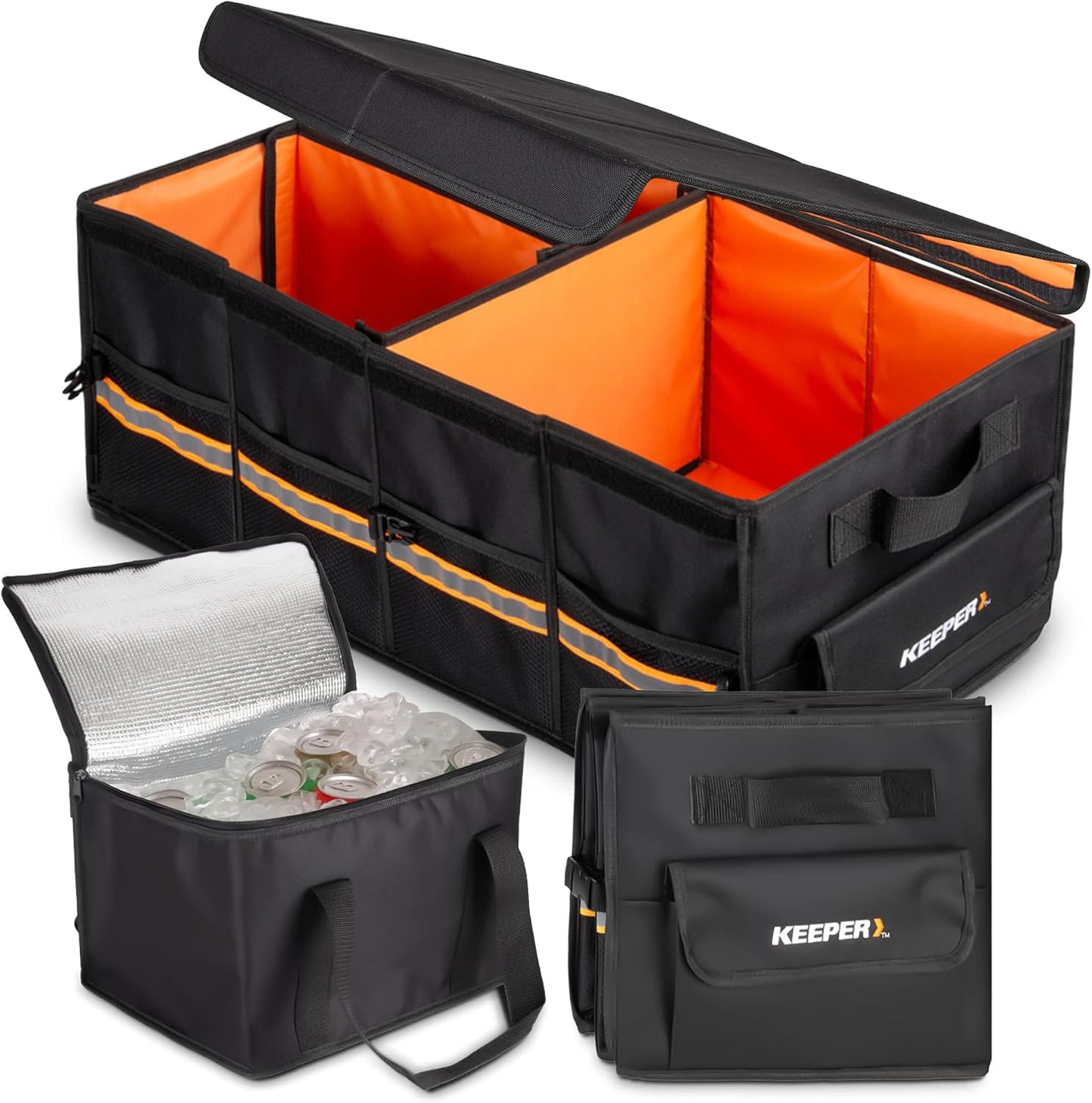 KEEPER Standard Trunk Organizer, 48L, Multi-Compartment Collapsible Car Organizers and Storage, Non-Slip Bottom, Suitable for SUV, Minivan, and Cars