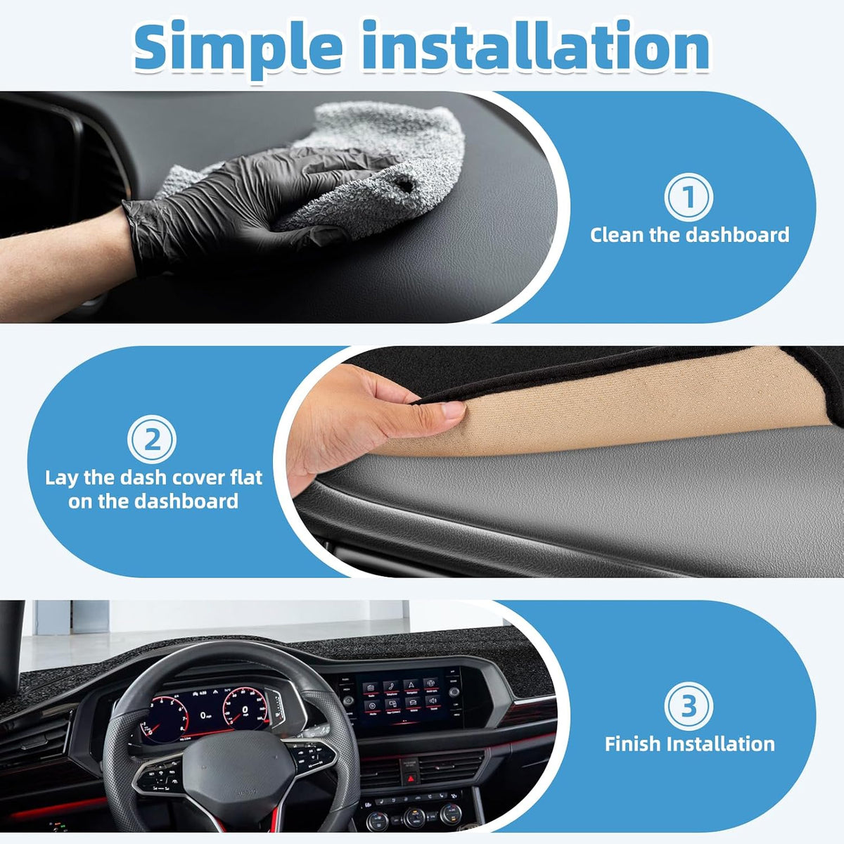 Dash Cover Mat Compatible with VW Volkswagen Jetta 2019-2023 Non-Slip Dashboard Cover Mat Sunshade UV Rays Protector Interior Accessories