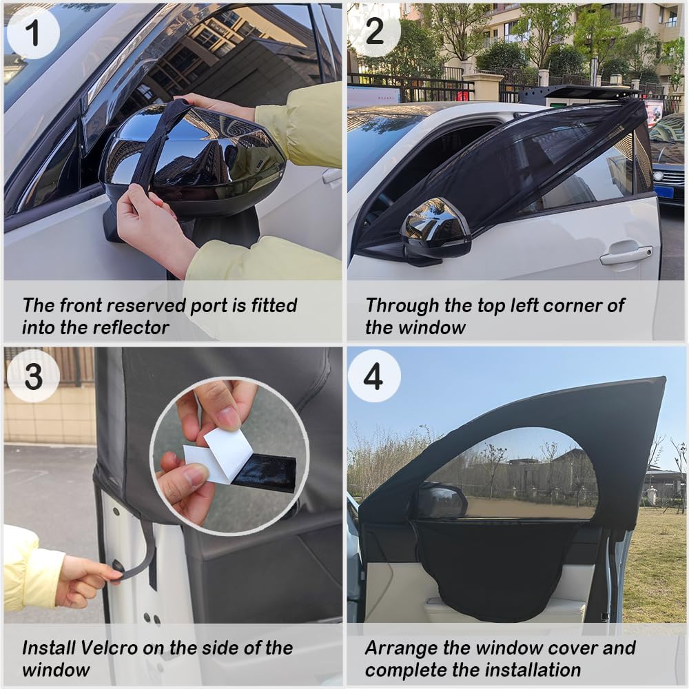 4PCS Car Window Shades with Zipper,Breathable Car Window Cover Baby Window Shades for Car,Camping Essentials Side Window Sun Shade for Privacy Protection Fits Most Cars