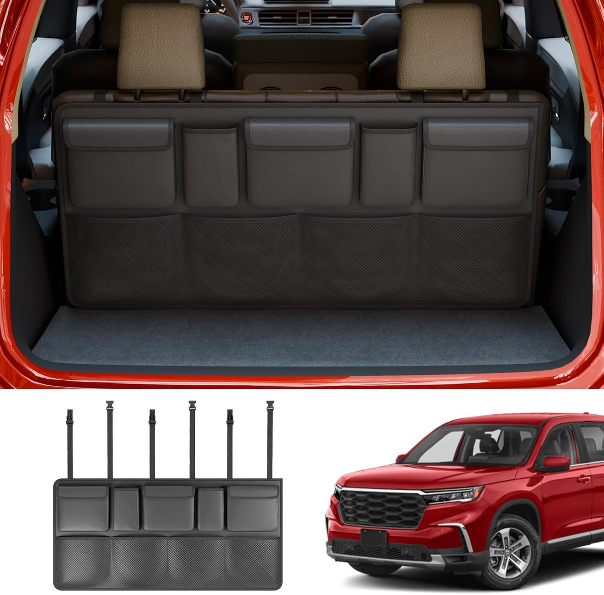 Car Trunk Organizer Large Capacity Backseat Hanging Organizer (41"*20") Collapsible Oxford Cloth Car Storage Bag with 9 Pockets for SUV&Truck&MPV Accessories (Black)