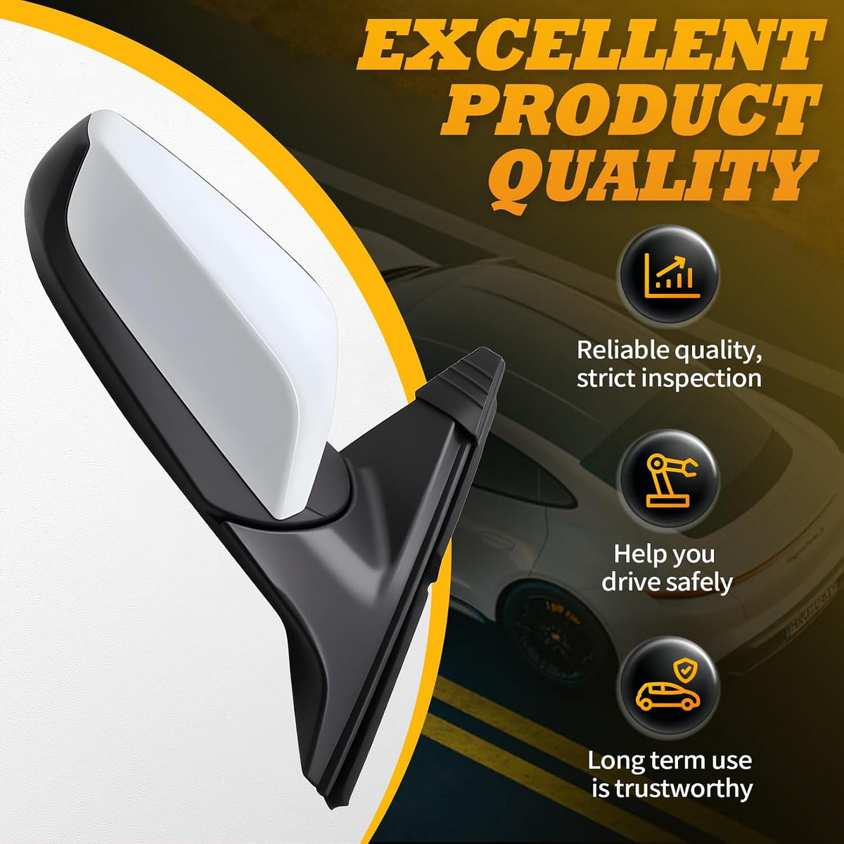 White Right Side Mirror 3 Pins Compatible with 2016-2021 Malibu
