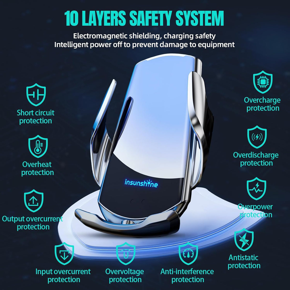 Wireless Car Charger, MAX 15W Fast Charging Auto Clamping, Sensing Phone Holder Mount, fit for iPhone 16 15 14 13 12 Pro Max Xs X, Samsung Galaxy S24 Ultra S23 S22 S21 S20 Note20 (1-Silver)