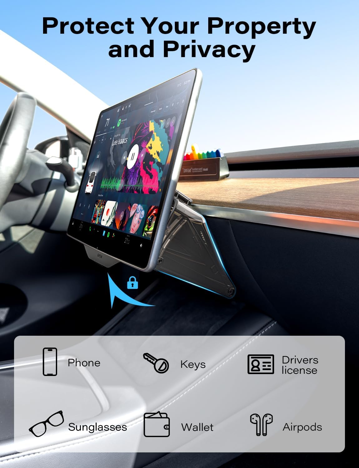TAZENI Under Screen Storage Box Fit Model Y Juniper Model 3 Highland, Magnetic Hidden Privacy Storage for Model Y 3 Accessories, Center Console Organizer for Model Y 2019~2026 & Model 3 2016-2026