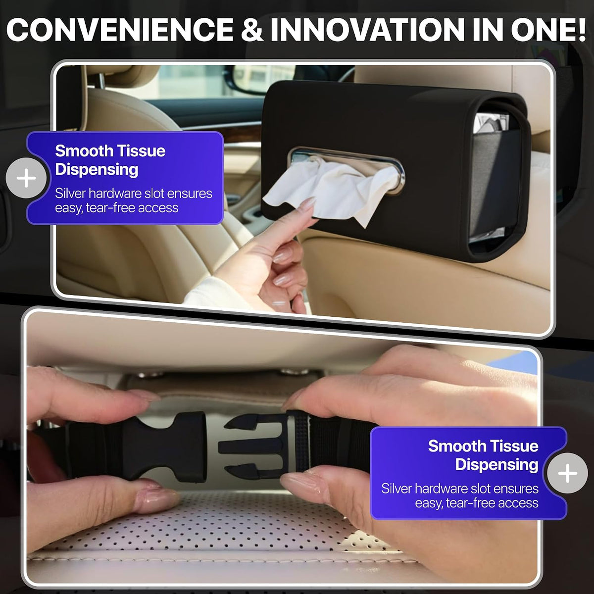 Lucrum Extra Large Car Tissue Holder - PU Leather Tissue Box Cover