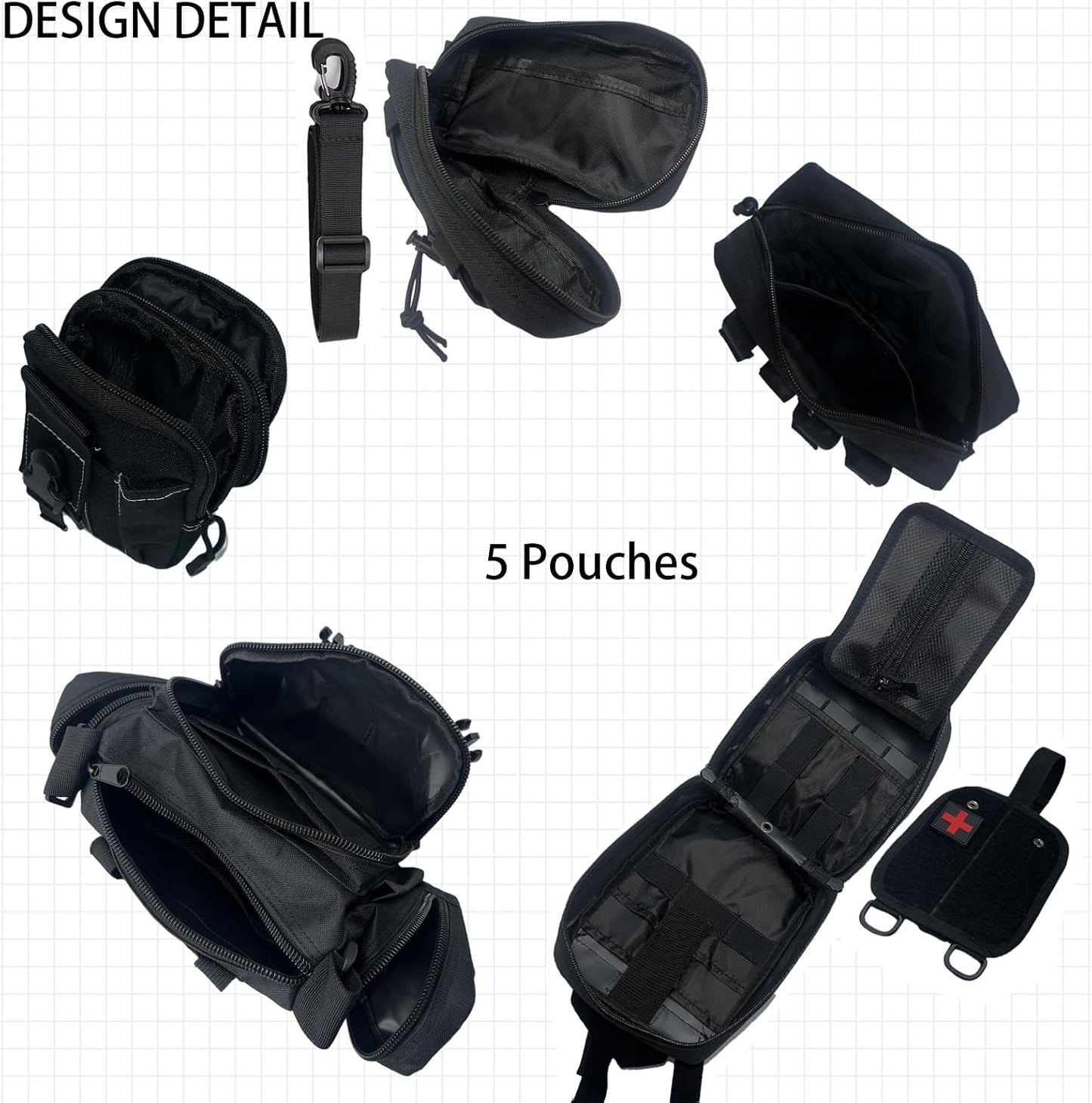 6 Pack Tactical Molle Automotive Seat Back Organizer Tactical Vehicle Panel Organizer with 5 Detachable Molle Pouch for Car Truck Ford Jeep Vehicle,US Flag Patch For Man (5 Pouches)