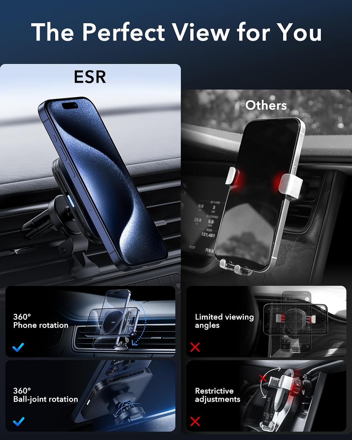 ESR for MagSafe Car Mount Charger for iPhone 17-12, Samsung S26/S25