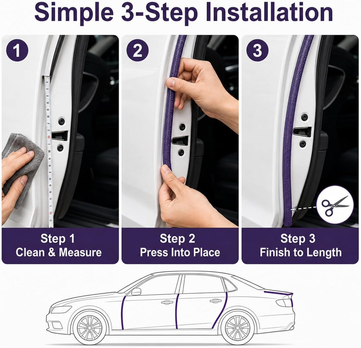 32FT Purple Car Door Edge Guard,U-Shape Rubber Trim Retaining Buckle Inside