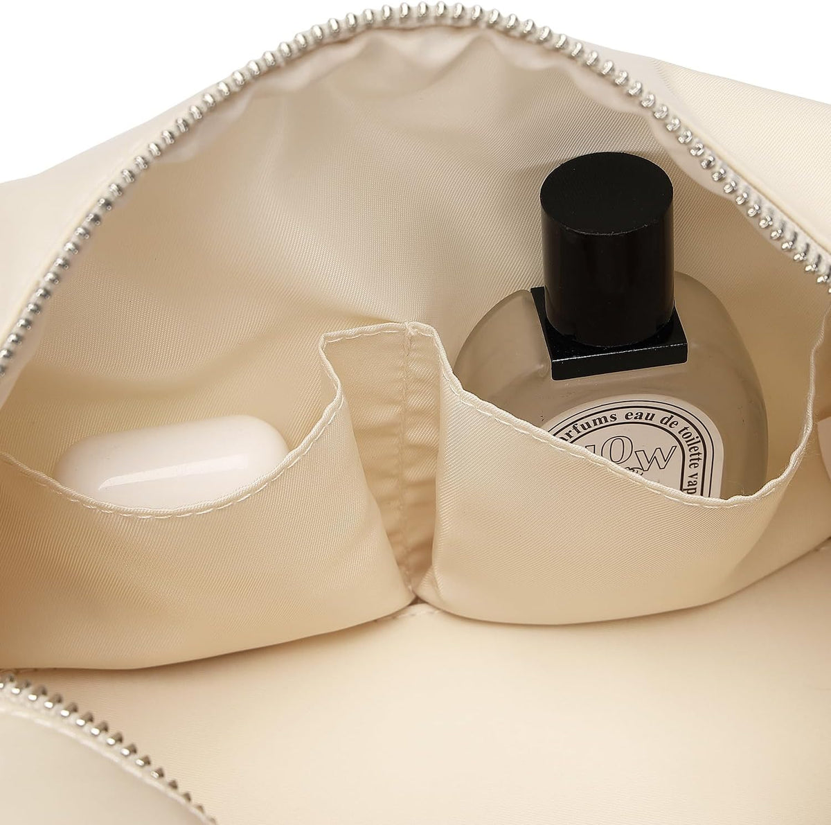 Travel Makeup Bag, Ring Clasp Wristlet Organizer (Creamy White)