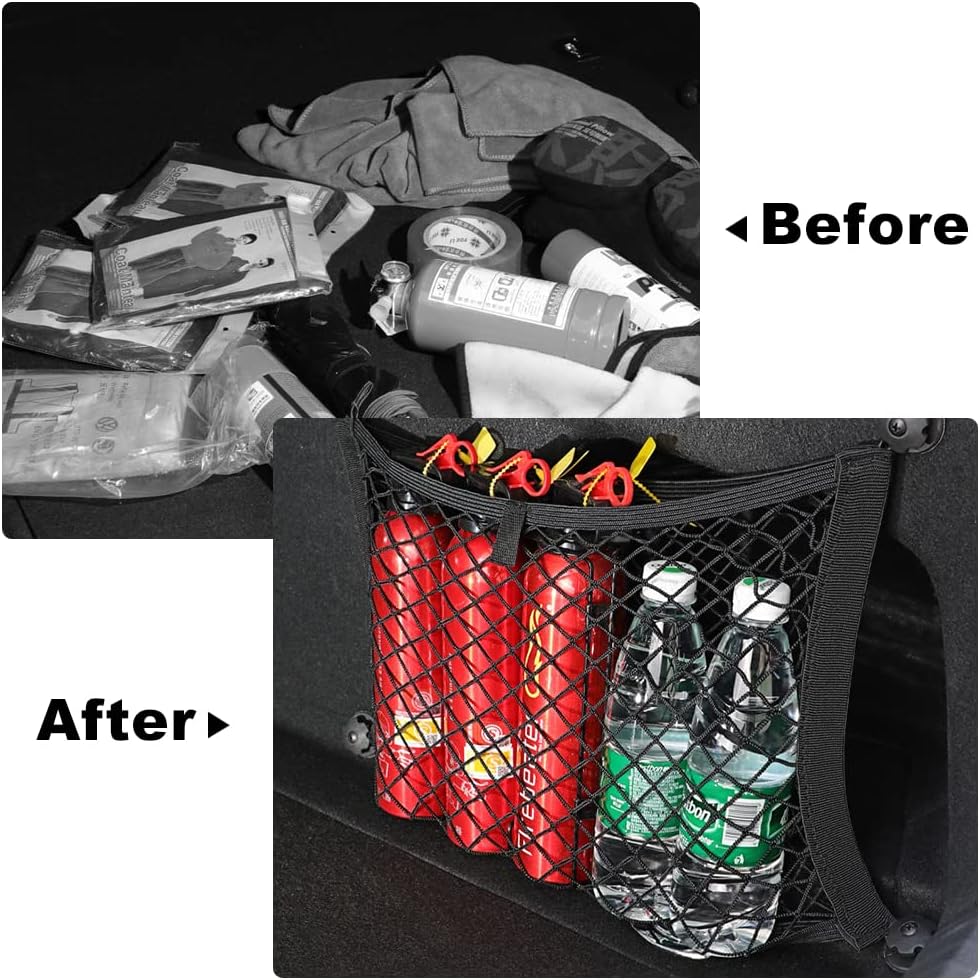 2pcs Cargo Net, Pocket Storage Mesh Net, Elastic Automotive Cargo Nets Storage Pouch with 8 Mounting Screw and Builtin Hooks, for Car Trunk Boats Net (18x9.8 inches)