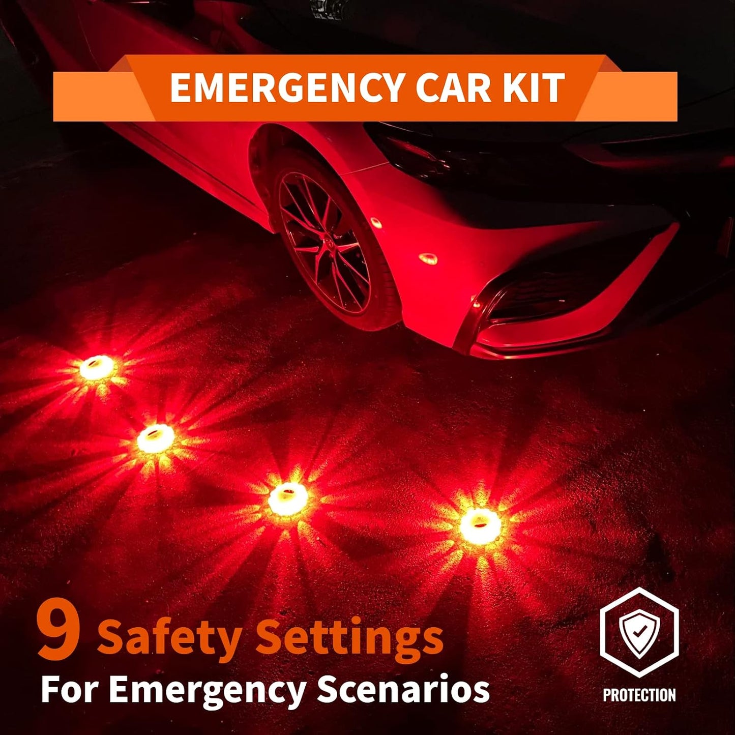 3 Pack LED Road Flare Warning Lights Battery Powered Emergency Road Safety Kit with Gloves