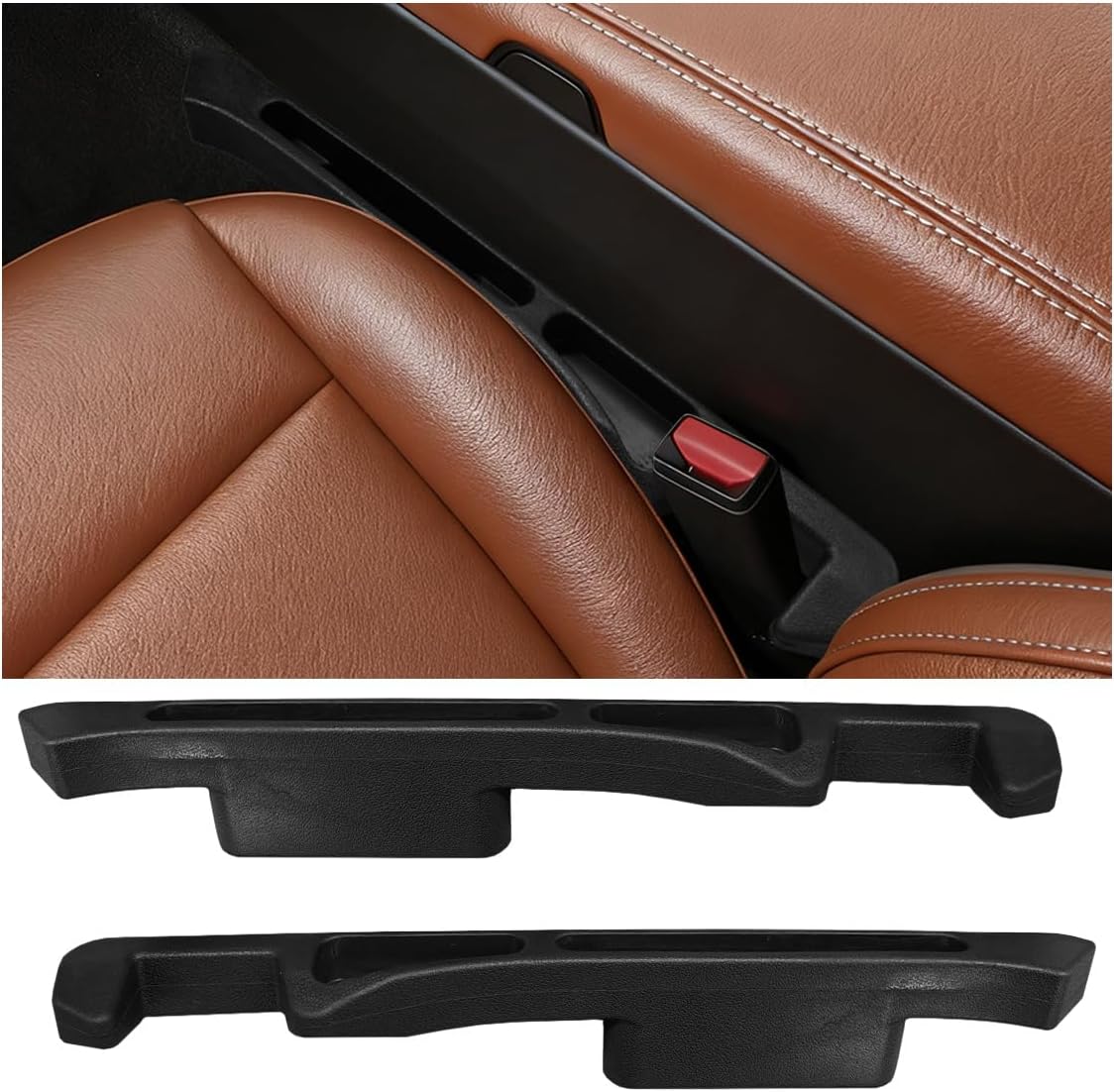 2PCS Car Seat Gap Filler Organizer, Multifunctional Car Gap Stopper Between Seat & Console Prevent Things Drop, Universal Vehicle Interior Phone Holder Accessories for SUVs Trucks (Black)