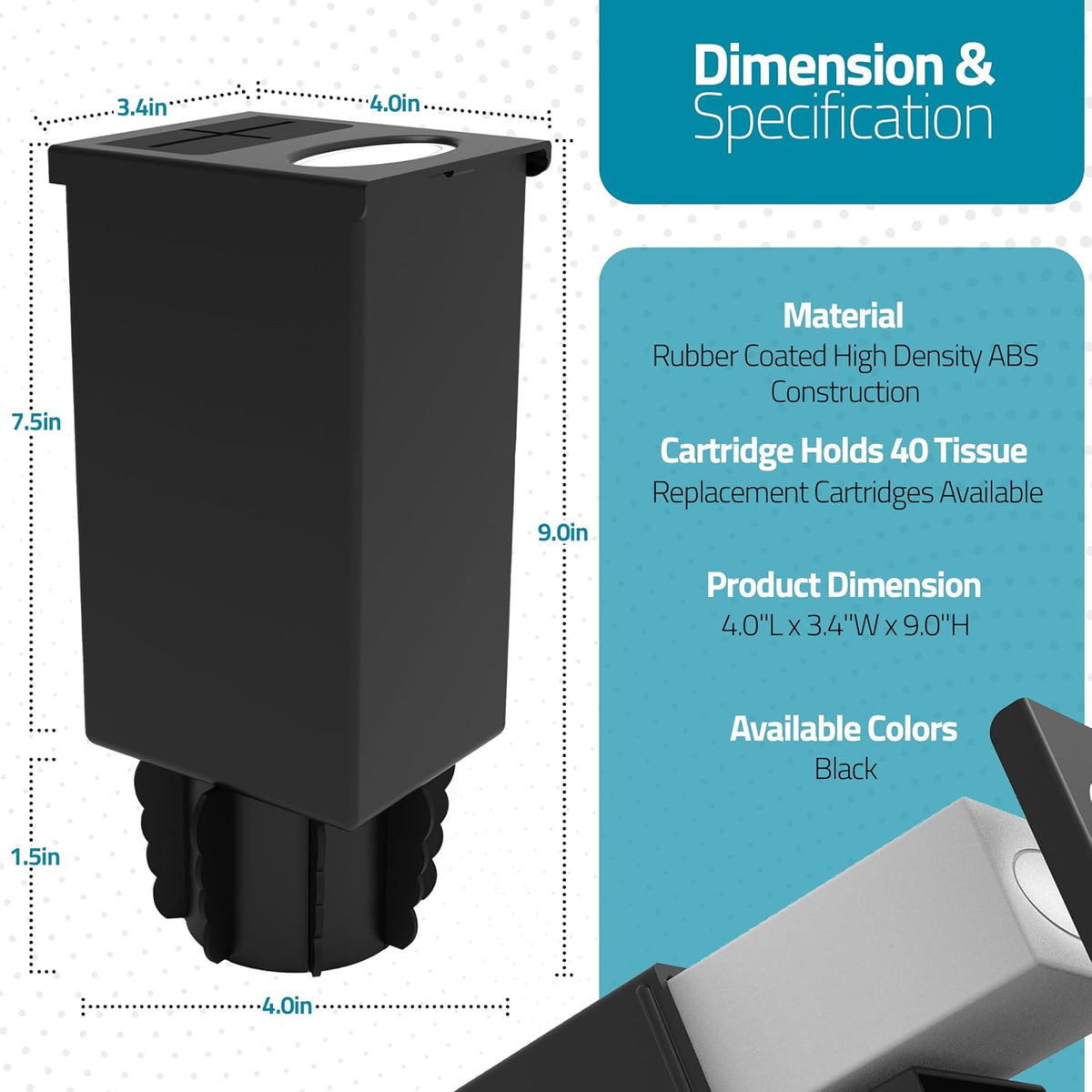 Superior Essentials 2 in 1 Car Tissue Box Holder and Mini Trash Can - Elegant Black
