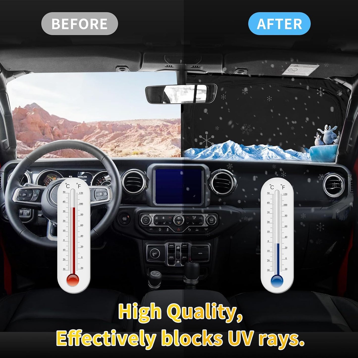 for Ford F150 F-150 F250 F350 F450 2015-2020 Sun Shade Sunshade Windshield Cover - 4 Layers Front Window Shade 250T Foldable Shade Custom Sun Visor Blocks UV Rays Truck Accessories