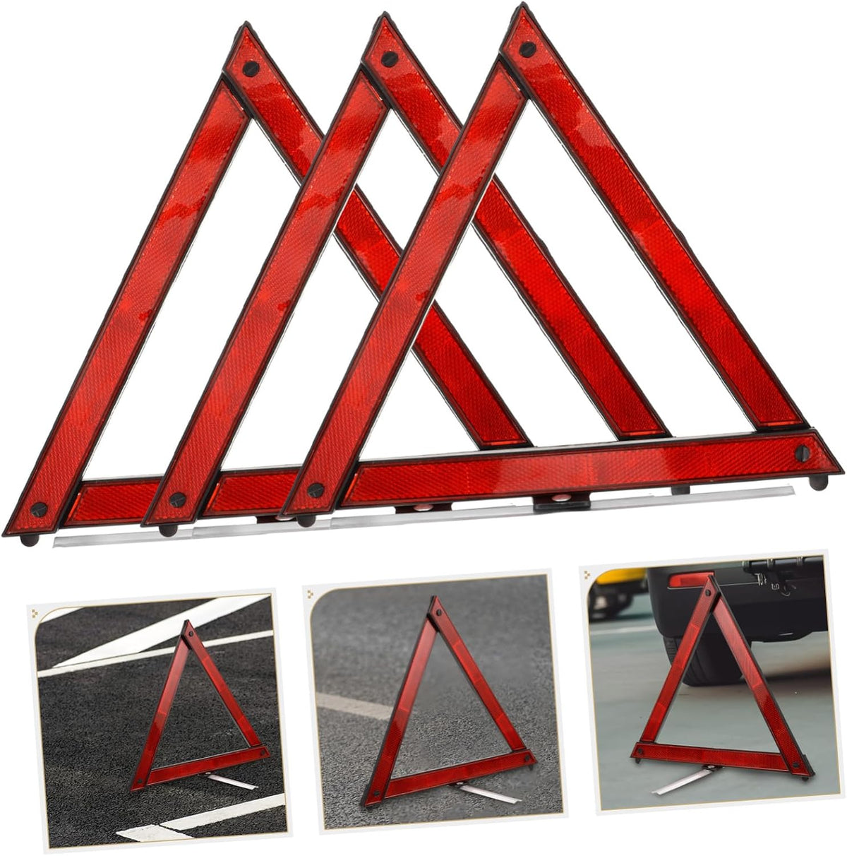 STOBOK 3pcs Reflective Safety Triangles for Roadside Emergencies DOT Approved Warning Triangles Automotive Emergency Kit with Safety Reflectors for Maximum Visibility