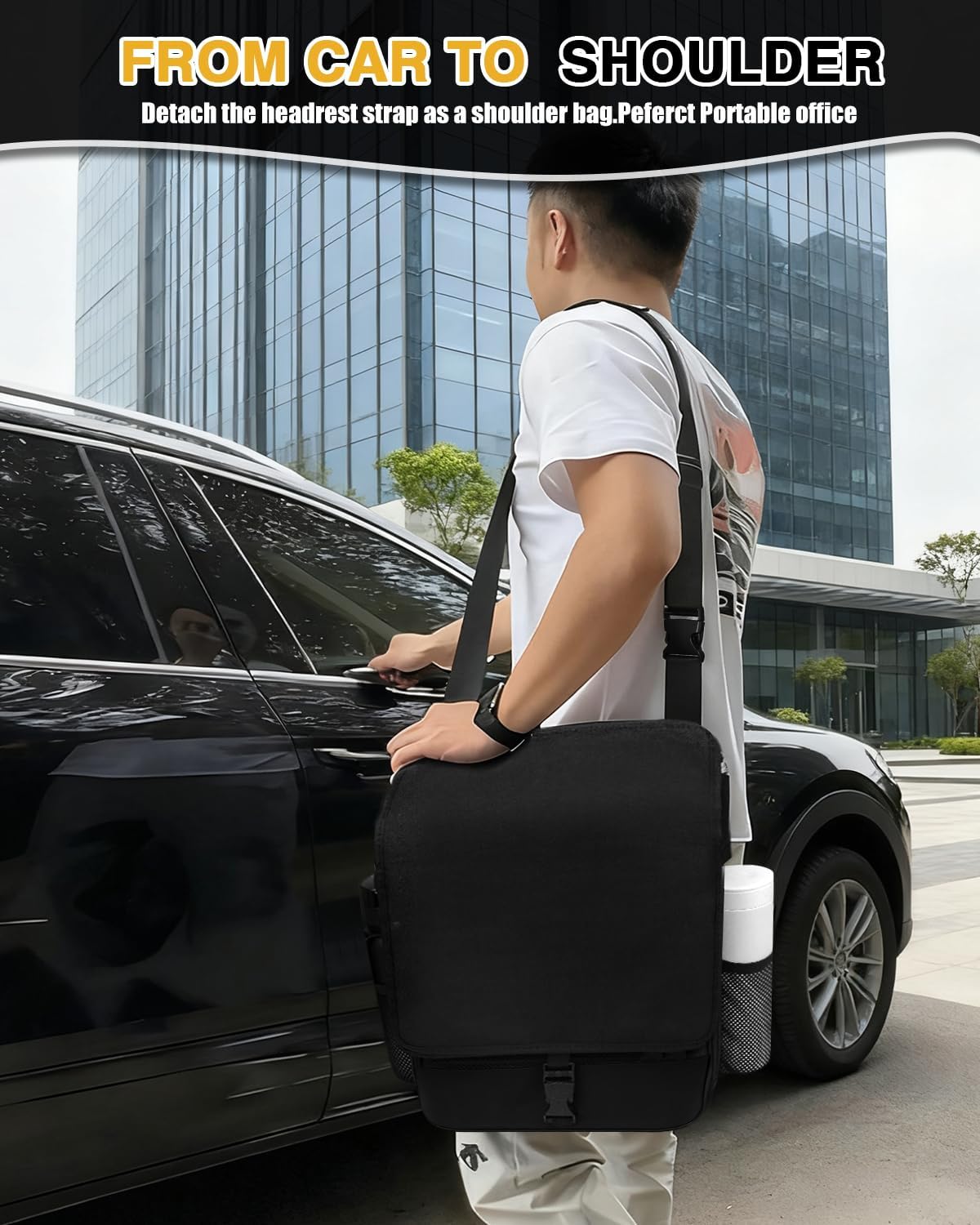 Car Front Seat Organizer with Accordion File Pocket | Laptop Sleeve (Up to 15.6 In) | Privacy Flap | Cup Holders | Adjustable Straps | Holds Tablets, Files, Supplies | for Work on the GO