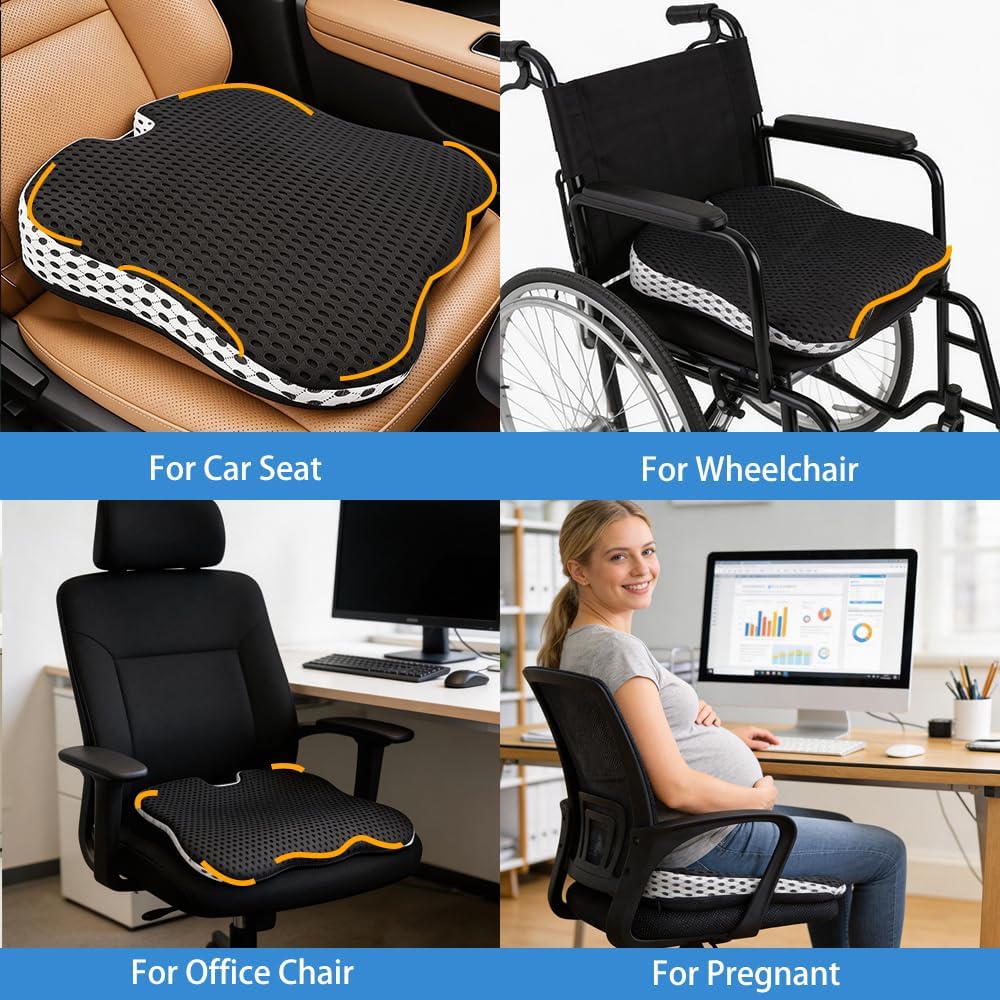 Car Seat Cushion for Long Driving Memory Foam Wedge Cushion for Back Pain & Tailbone Pain Relief Non Slip & Ergonomic Car Seat Pillow Pad, Universal Fit for Most Car Truck Office Chair & Wheelchair