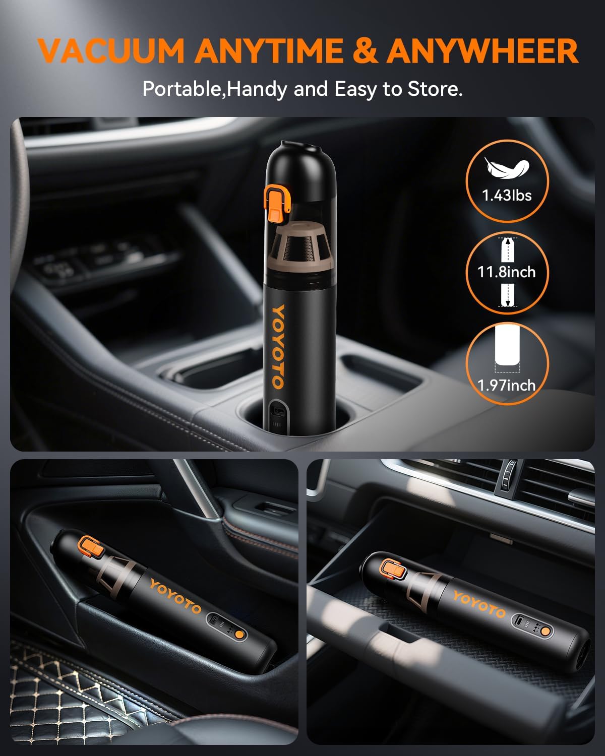 Car Vacuum Rechargeable 21000Pa Powerful Suction Handheld Vacuum Cordless